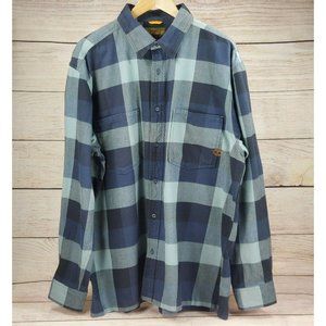 Timberland Men's Long Sleeve Shirt Plaid Blue Flannel Button Down Casual Blouse
